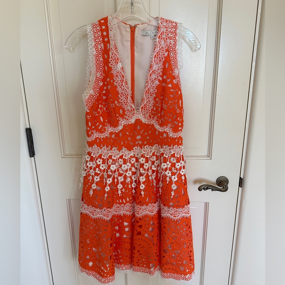 Alexis Tangerine Lace V-Neck Dress